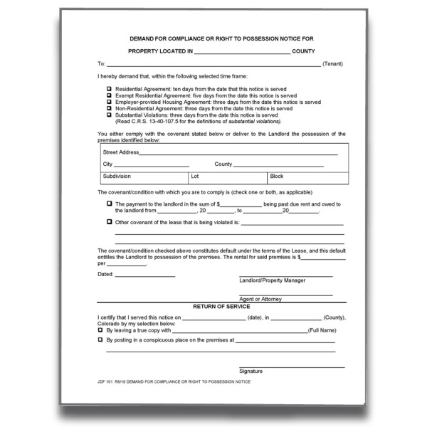 Colorado 10 Day Notice To Cure Or Quit American Landlord