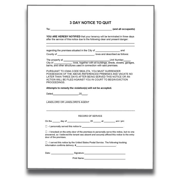 Iowa 3 Day Notice To Quit American Landlord